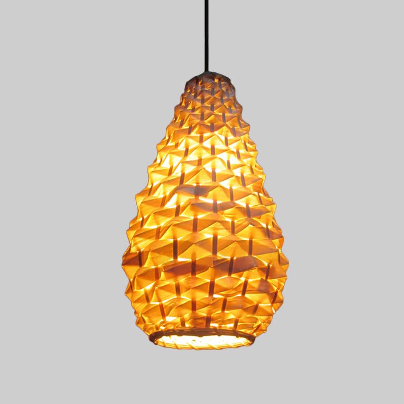 Jar Pendant Lighting Japanese Bamboo 1 Head 8"/16" Wide Beige Ceiling Suspension Lamp Clearhalo 'Ceiling Lights' 'Pendant Lights' 'Pendants' Lighting' 369168