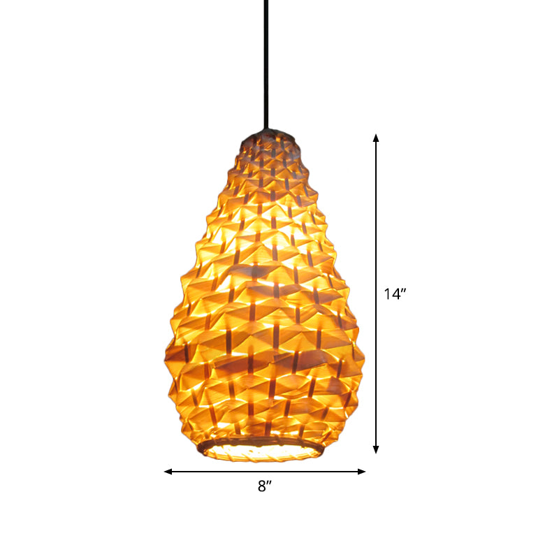 Jar Pendant Lighting Japanese Bamboo 1 Head 8"/16" Wide Beige Ceiling Suspension Lamp Clearhalo 'Ceiling Lights' 'Pendant Lights' 'Pendants' Lighting' 369169