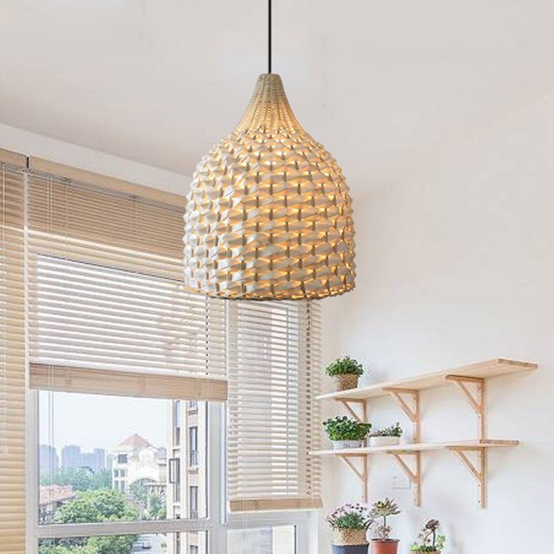 Chinese Hand-Worked Hanging Light Bamboo 1 Bulb Suspended Lighting Fixture in Beige Beige Clearhalo 'Ceiling Lights' 'Pendant Lights' 'Pendants' Lighting' 369171_ad3a4c5e-81c5-4221-bb05-5383edf22d57