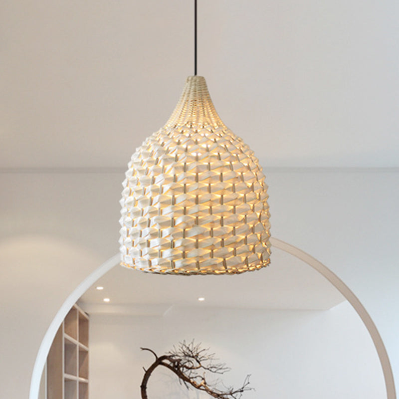 Chinese Hand-Worked Hanging Light Bamboo 1 Bulb Suspended Lighting Fixture in Beige Clearhalo 'Ceiling Lights' 'Pendant Lights' 'Pendants' Lighting' 369172