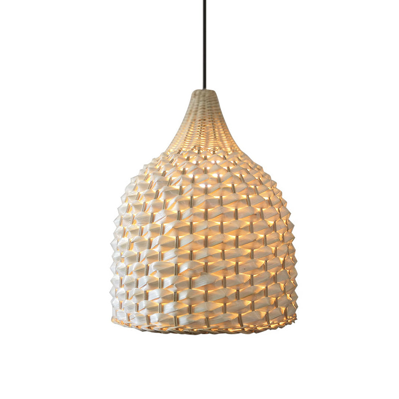 Chinese Hand-Worked Hanging Light Bamboo 1 Bulb Suspended Lighting Fixture in Beige Clearhalo 'Ceiling Lights' 'Pendant Lights' 'Pendants' Lighting' 369173