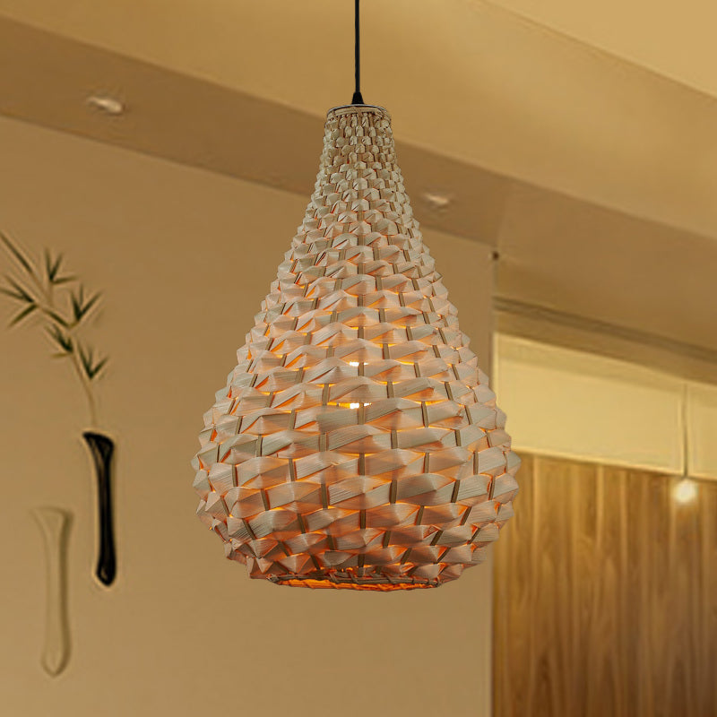 Gourd Pendant Lighting Japanese Bamboo 1 Head Beige Hanging Ceiling Light, 8.5"/14" Wide Clearhalo 'Ceiling Lights' 'Pendant Lights' 'Pendants' Lighting' 369176