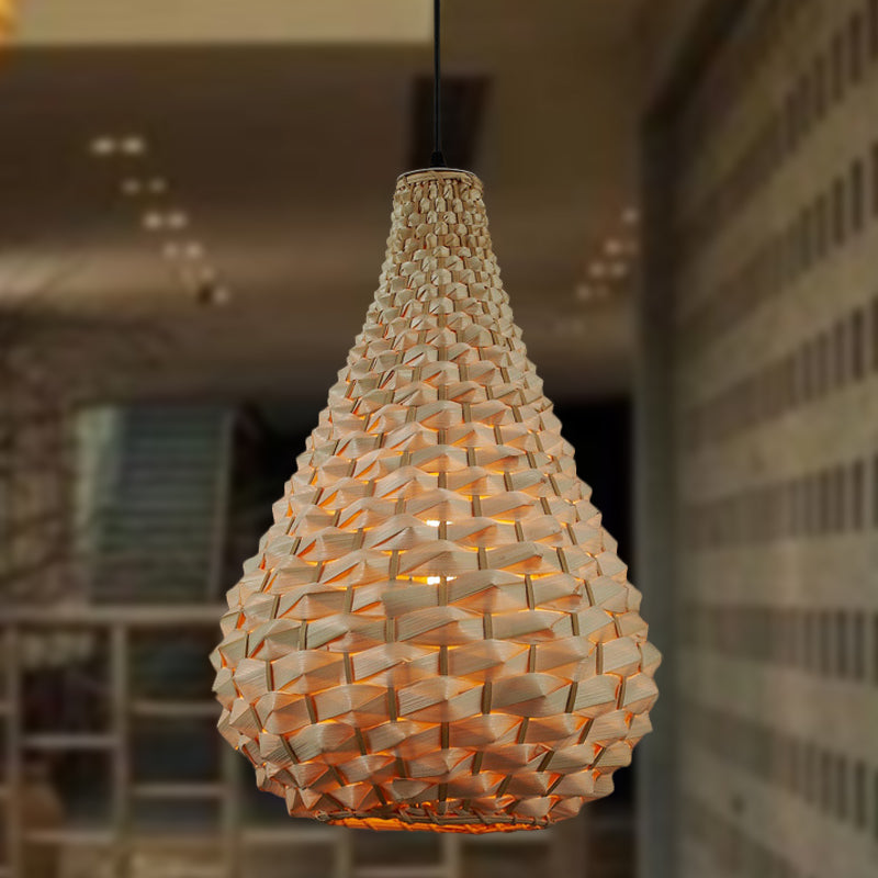 Gourd Pendant Lighting Japanese Bamboo 1 Head Beige Hanging Ceiling Light, 8.5"/14" Wide Clearhalo 'Ceiling Lights' 'Pendant Lights' 'Pendants' Lighting' 369177