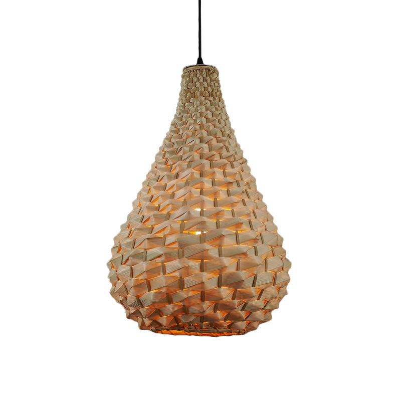 Gourd Pendant Lighting Japanese Bamboo 1 Head Beige Hanging Ceiling Light, 8.5"/14" Wide Clearhalo 'Ceiling Lights' 'Pendant Lights' 'Pendants' Lighting' 369178