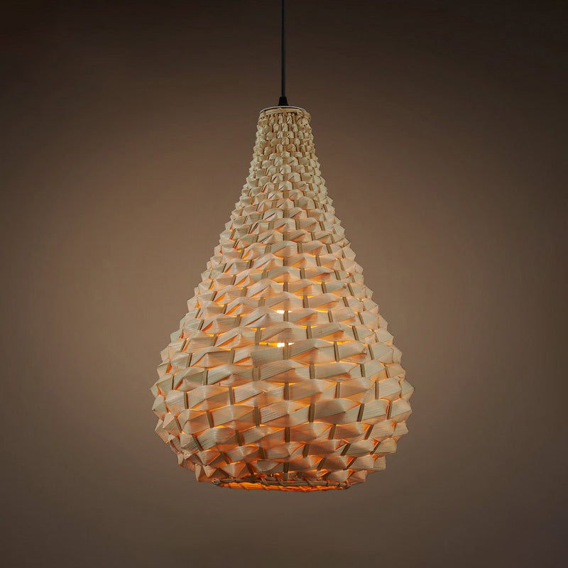 Gourd Pendant Lighting Japanese Bamboo 1 Head Beige Hanging Ceiling Light, 8.5"/14" Wide Clearhalo 'Ceiling Lights' 'Pendant Lights' 'Pendants' Lighting' 369179