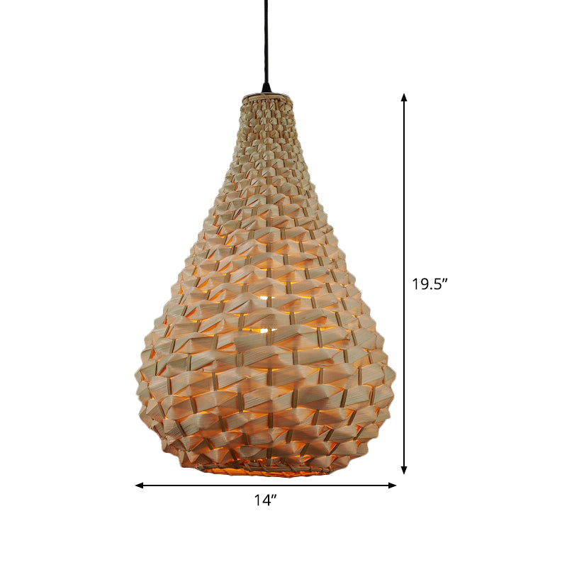 Gourd Pendant Lighting Japanese Bamboo 1 Head Beige Hanging Ceiling Light, 8.5"/14" Wide Clearhalo 'Ceiling Lights' 'Pendant Lights' 'Pendants' Lighting' 369181