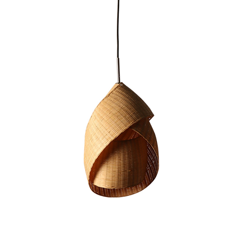 Bamboo Twist Pendant Lamp Chinese 1 Bulb Flaxen Ceiling Hanging Light for Bedroom Clearhalo 'Ceiling Lights' 'Pendant Lights' 'Pendants' Lighting' 369194