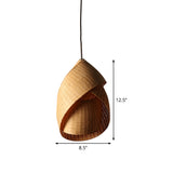 Bamboo Twist Pendant Lamp Chinese 1 Bulb Flaxen Ceiling Hanging Light for Bedroom Clearhalo 'Ceiling Lights' 'Pendant Lights' 'Pendants' Lighting' 369196