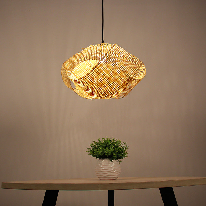 Swirl Down Lighting Japanese Bamboo 16"/19.5" Wide 1 Head Flaxen Ceiling Suspension Lamp Flaxen Clearhalo 'Ceiling Lights' 'Pendant Lights' 'Pendants' Lighting' 369197_dda4b271-1e0b-481e-a2cd-0fe3a13612ed