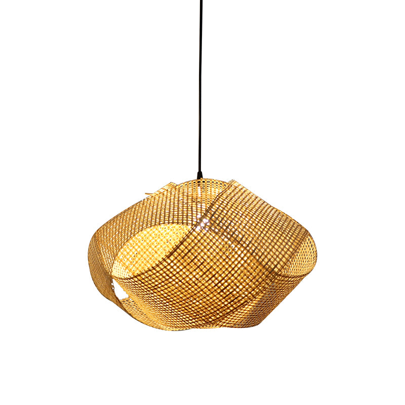 Swirl Down Lighting Japanese Bamboo 16"/19.5" Wide 1 Head Flaxen Ceiling Suspension Lamp Clearhalo 'Ceiling Lights' 'Pendant Lights' 'Pendants' Lighting' 369199