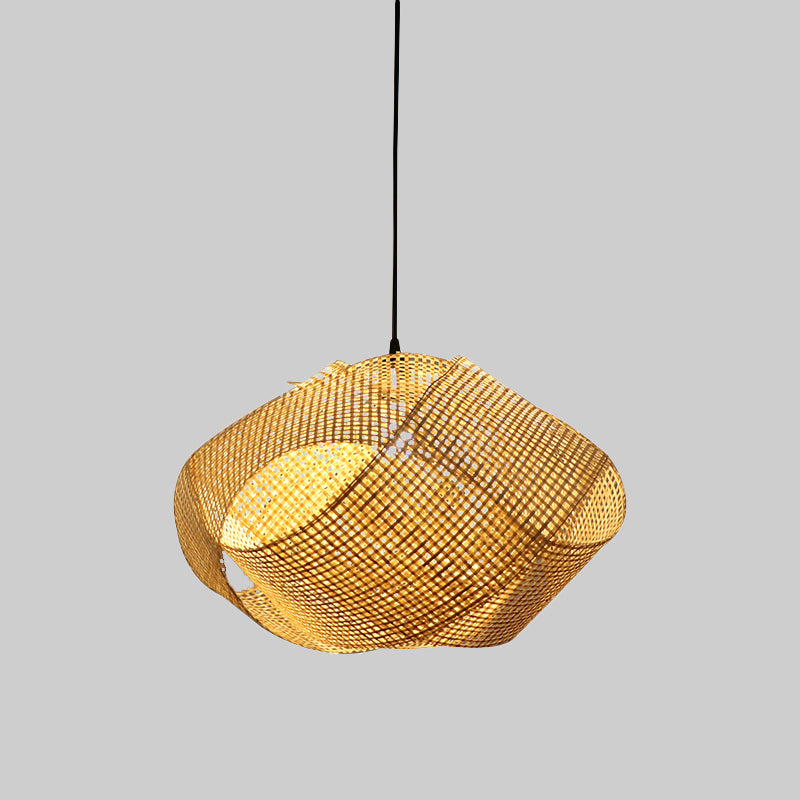 Swirl Down Lighting Japanese Bamboo 16"/19.5" Wide 1 Head Flaxen Ceiling Suspension Lamp Clearhalo 'Ceiling Lights' 'Pendant Lights' 'Pendants' Lighting' 369200