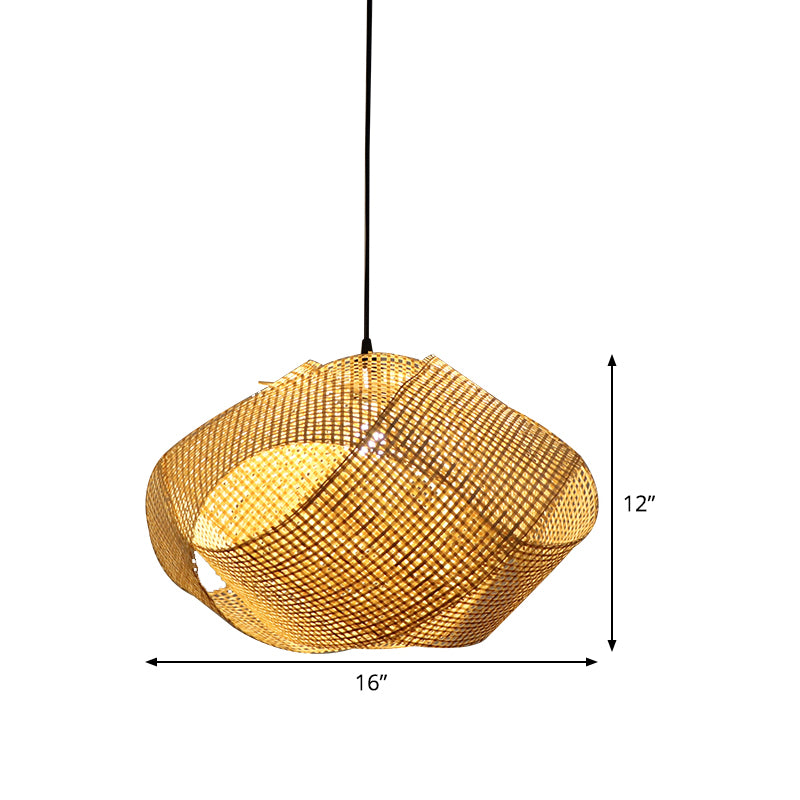 Swirl Down Lighting Japanese Bamboo 16"/19.5" Wide 1 Head Flaxen Ceiling Suspension Lamp Clearhalo 'Ceiling Lights' 'Pendant Lights' 'Pendants' Lighting' 369201