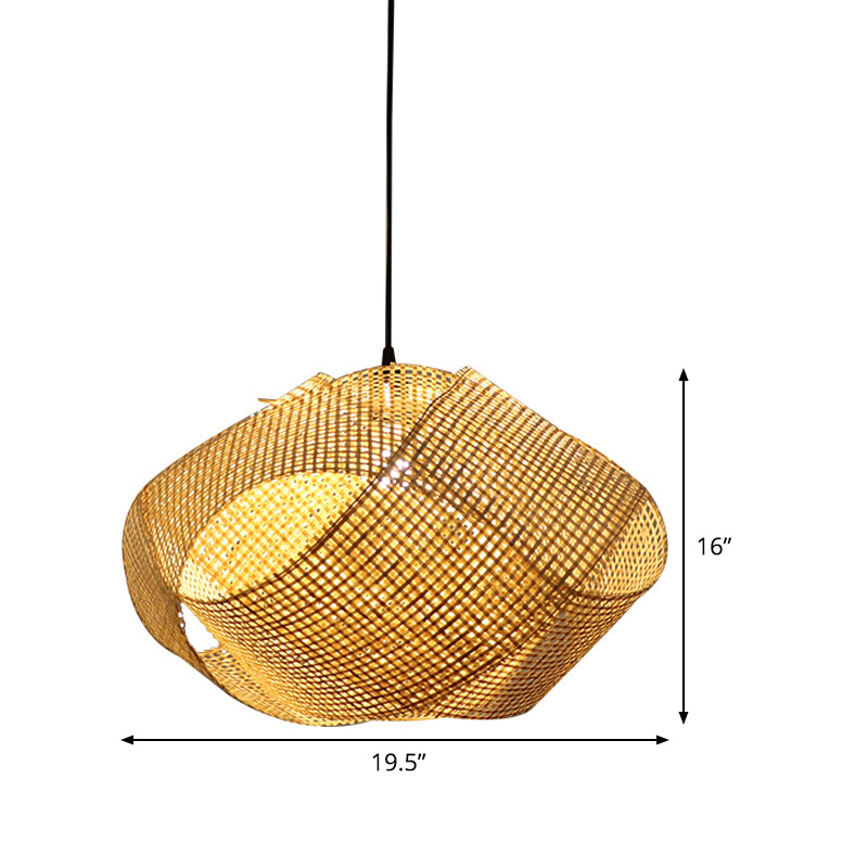 Swirl Down Lighting Japanese Bamboo 16"/19.5" Wide 1 Head Flaxen Ceiling Suspension Lamp Clearhalo 'Ceiling Lights' 'Pendant Lights' 'Pendants' Lighting' 369202