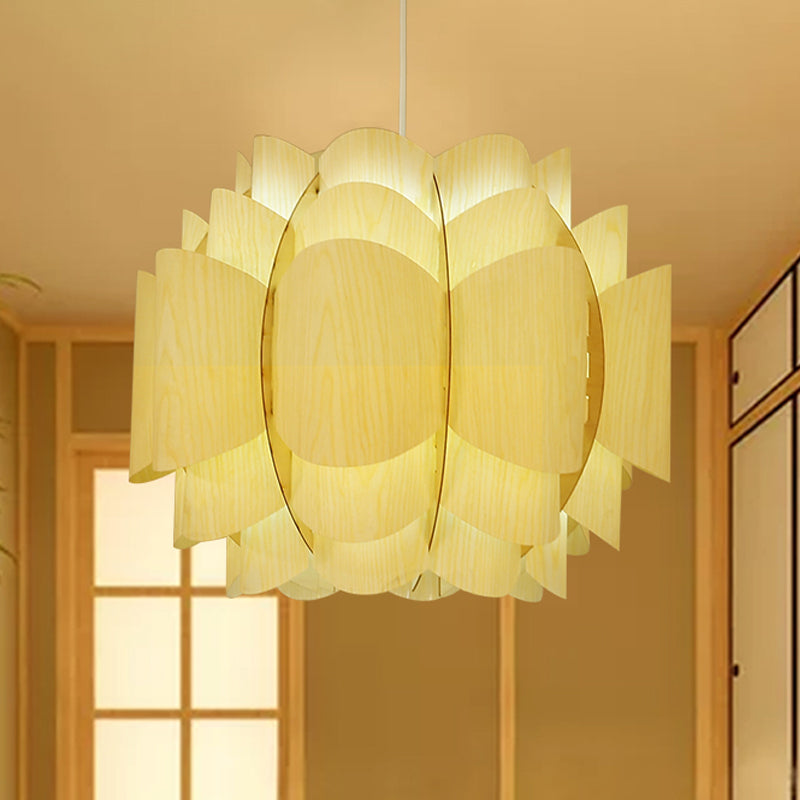 Japanese 1 Head Down Lighting Beige Lantern Hanging Ceiling Light with Wood Shade Clearhalo 'Ceiling Lights' 'Pendant Lights' 'Pendants' Lighting' 369209