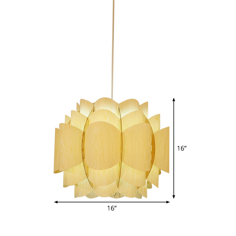 Japanese 1 Head Down Lighting Beige Lantern Hanging Ceiling Light with Wood Shade Clearhalo 'Ceiling Lights' 'Pendant Lights' 'Pendants' Lighting' 369212