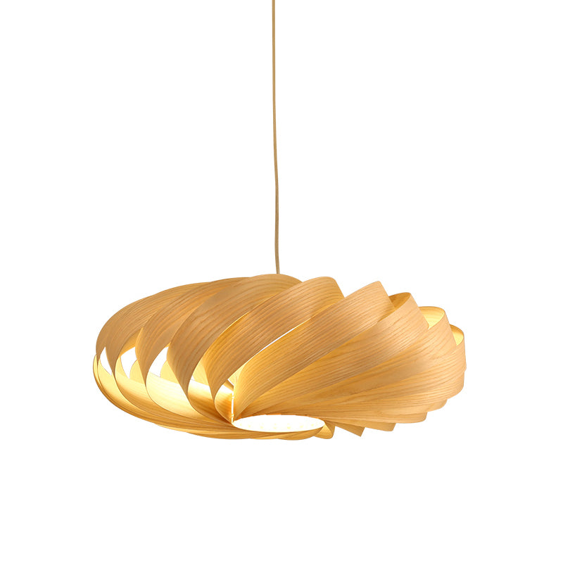 Swirl Wood Pendant Lighting Japanese 1 Head Beige Ceiling Suspension Lamp for Restaurant Clearhalo 'Ceiling Lights' 'Pendant Lights' 'Pendants' Lighting' 369215