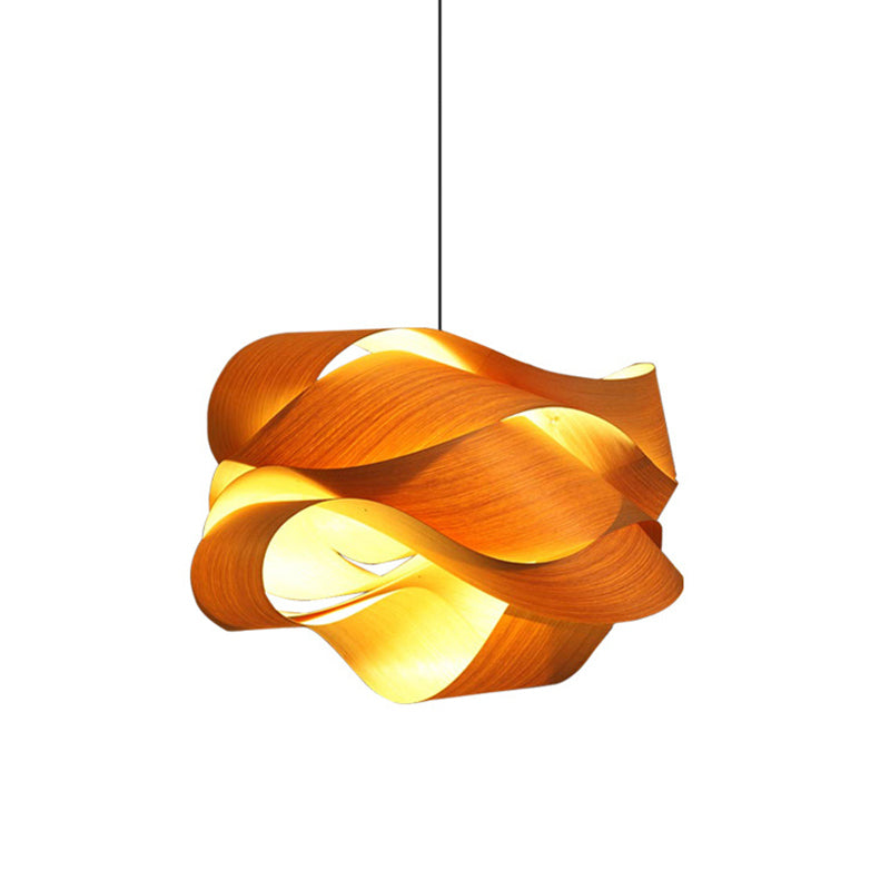 Twist Hanging Light Chinese Wood 1 Bulb 18"/23.5" Wide Beige Suspended Lighting Fixture Clearhalo 'Ceiling Lights' 'Pendant Lights' 'Pendants' Lighting' 369220