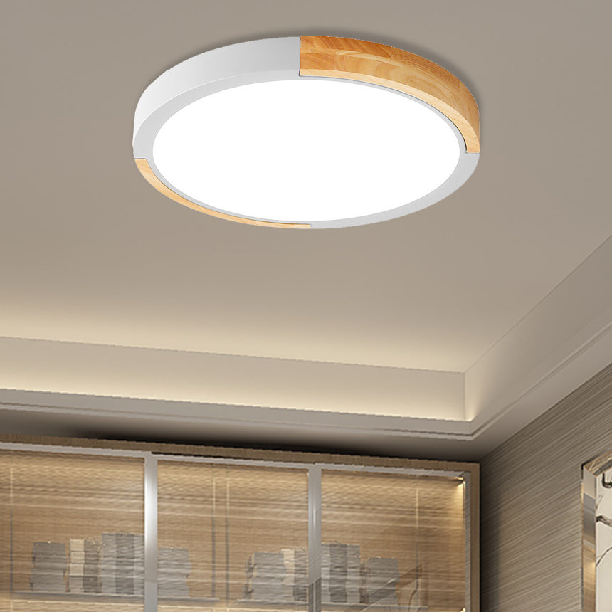 Nordic Style LED Ceiling Flush Black/Pink/White and Wood Splicing Disc Flush Mount Lighting with Acrylic Shade, Warm/White Light White Clearhalo 'Ceiling Lights' 'Close To Ceiling Lights' 'Close to ceiling' 'Flush mount' Lighting' 369260