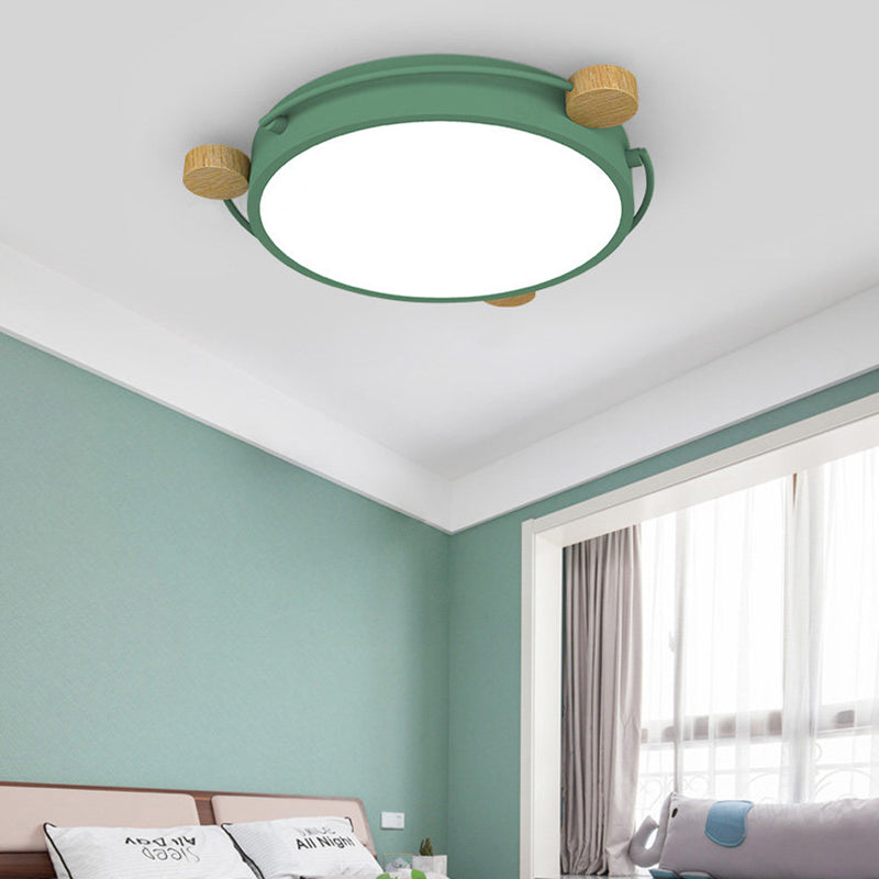 Nordic Orbital Thin Ceiling Fixture Iron Bedroom 16"/19.5"/23.5" Wide LED Flush Mount Lamp in Green/Grey/White-Wood Green 16" Clearhalo 'Ceiling Lights' 'Close To Ceiling Lights' 'Close to ceiling' 'Flush mount' Lighting' 369428