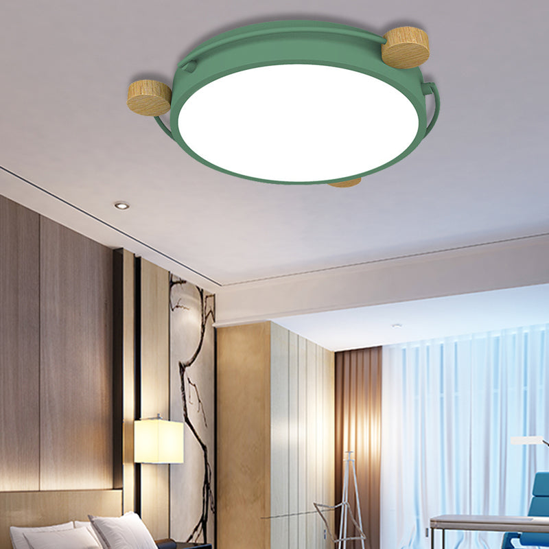 Nordic Orbital Thin Ceiling Fixture Iron Bedroom 16"/19.5"/23.5" Wide LED Flush Mount Lamp in Green/Grey/White-Wood Green 19.5" Clearhalo 'Ceiling Lights' 'Close To Ceiling Lights' 'Close to ceiling' 'Flush mount' Lighting' 369432