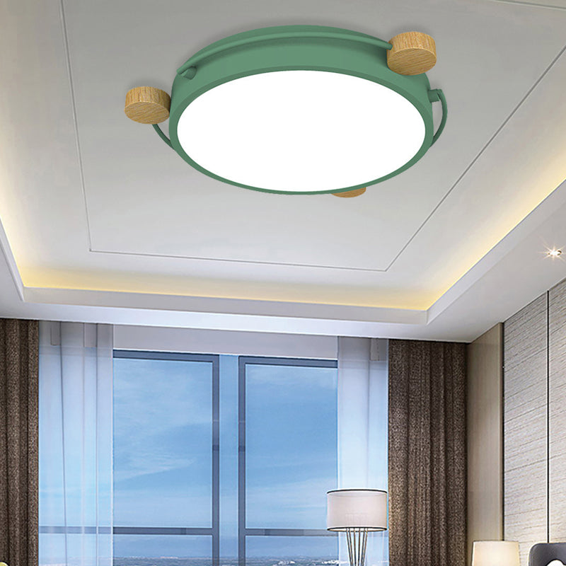 Nordic Orbital Thin Ceiling Fixture Iron Bedroom 16"/19.5"/23.5" Wide LED Flush Mount Lamp in Green/Grey/White-Wood Green 23.5" Clearhalo 'Ceiling Lights' 'Close To Ceiling Lights' 'Close to ceiling' 'Flush mount' Lighting' 369435