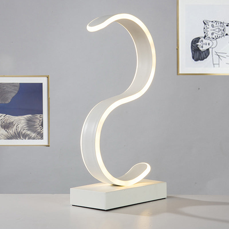 Acrylic S-Shape Task Lighting Contemporary LED White Small Desk Lamp in White/Warm Light White Clearhalo 'Lamps' 'Table Lamps' Lighting' 369438