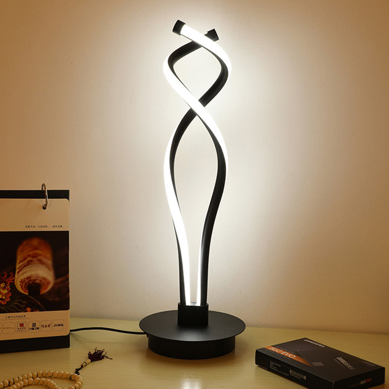 Minimalist LED Small Desk Lamp Black/White Twisted Task Lighting with Acrylic Shade for Bedroom Black Clearhalo 'Lamps' 'Table Lamps' Lighting' 369531