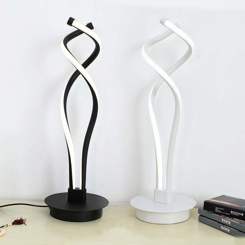 Minimalist LED Small Desk Lamp Black/White Twisted Task Lighting with Acrylic Shade for Bedroom Clearhalo 'Lamps' 'Table Lamps' Lighting' 369532