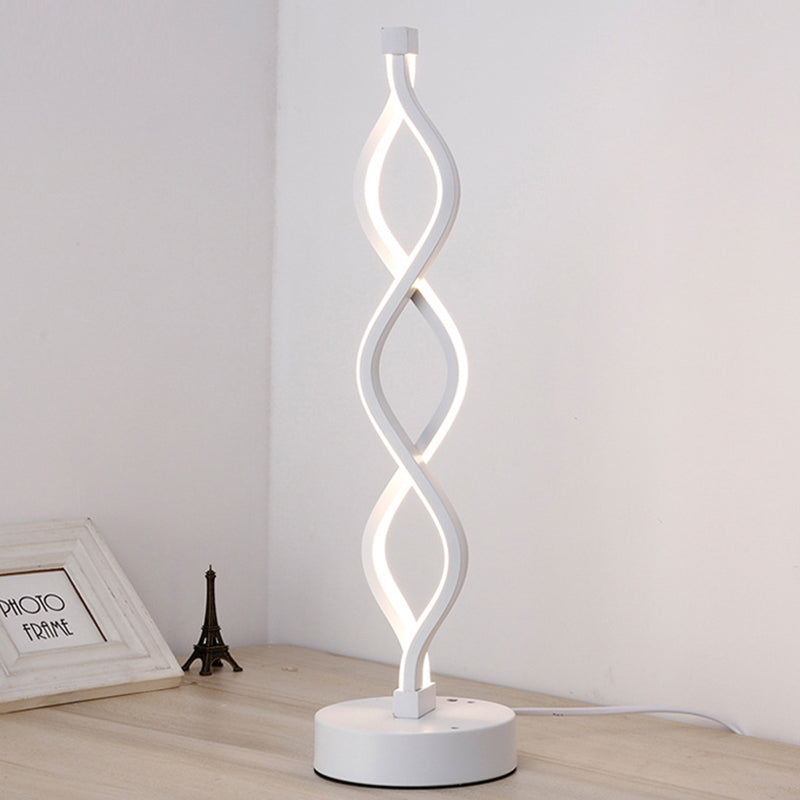 LED Bedside Task Light Minimalism White Night Table Lamp with Spiral Acrylic Shade in Warm/White Light Clearhalo 'Lamps' 'Table Lamps' Lighting' 369537