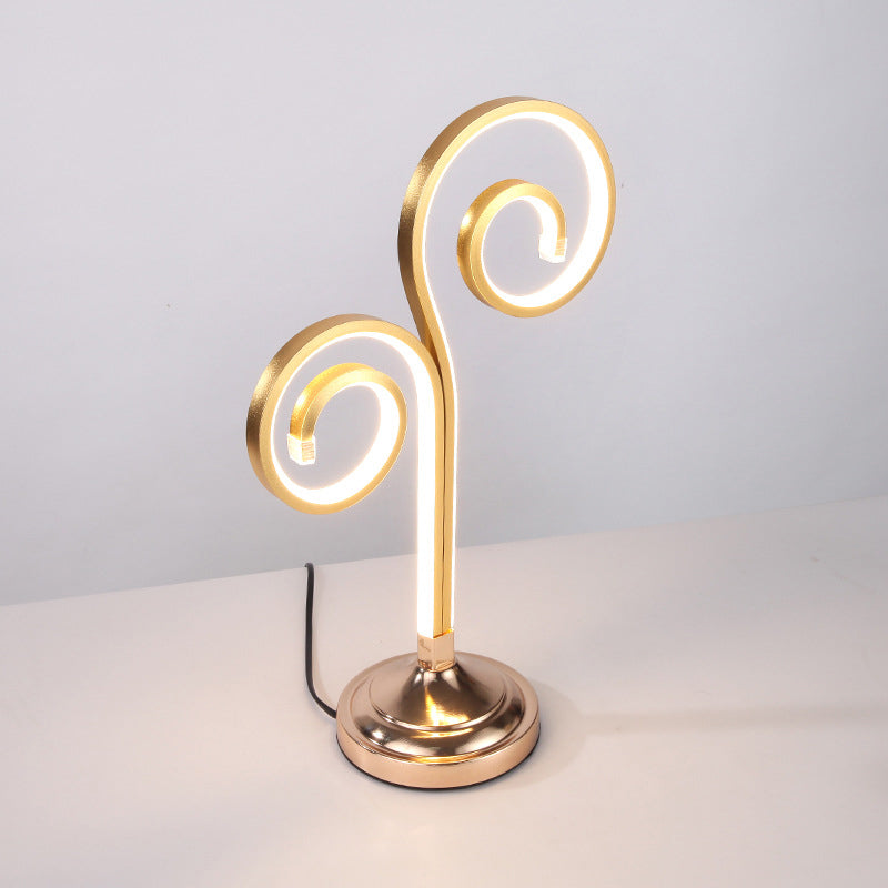 Acrylic Curved Task Lighting Modernism LED Gold Night Table Lamp with Round Metal Base, Warm/White Light Clearhalo 'Lamps' 'Table Lamps' Lighting' 369565