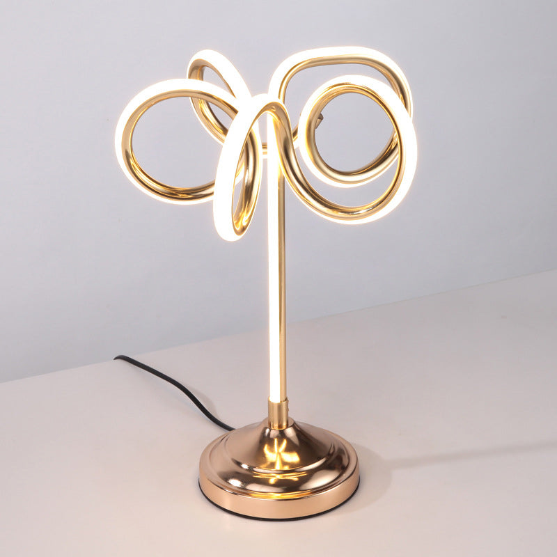 Contemporary LED Task Lighting Gold Twisted Small Desk Lamp with Acrylic Shade, Warm/White Light Clearhalo 'Lamps' 'Table Lamps' Lighting' 369574