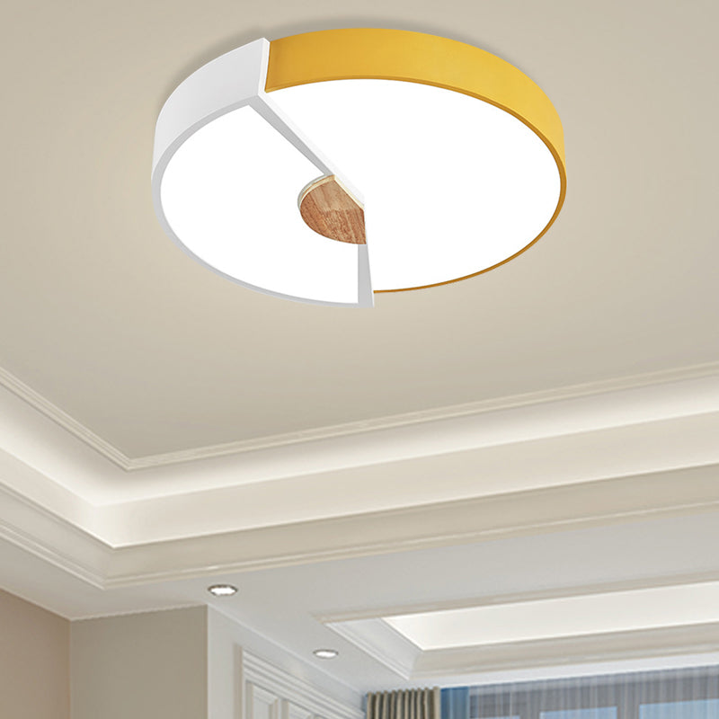 Metallic Splicing Round Flush Light Modern Integrated LED Black/Pink/Yellow Ceiling Mounted Lamp, 12"/16"/19.5" Wide Yellow 12" Clearhalo 'Ceiling Lights' 'Close To Ceiling Lights' 'Close to ceiling' 'Flush mount' Lighting' 369592