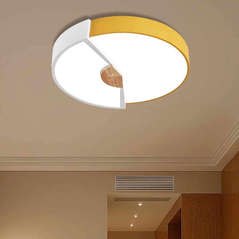 Metallic Splicing Round Flush Light Modern Integrated LED Black/Pink/Yellow Ceiling Mounted Lamp, 12"/16"/19.5" Wide Yellow 19.5" Clearhalo 'Ceiling Lights' 'Close To Ceiling Lights' 'Close to ceiling' 'Flush mount' Lighting' 369599