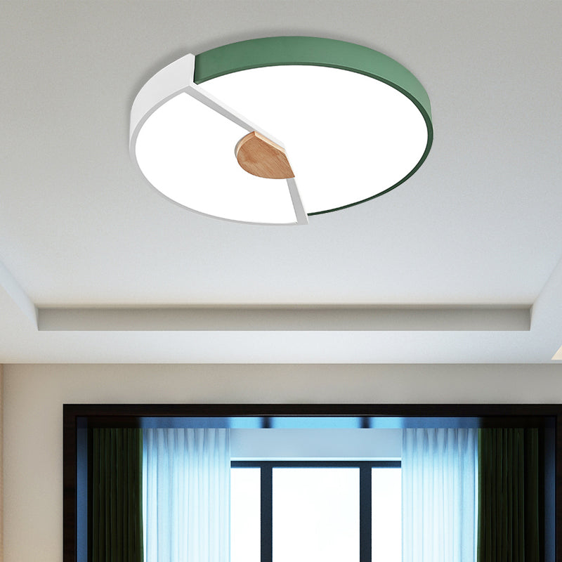 Metallic Splicing Round Flush Light Modern Integrated LED Black/Pink/Yellow Ceiling Mounted Lamp, 12"/16"/19.5" Wide Green 16" Clearhalo 'Ceiling Lights' 'Close To Ceiling Lights' 'Close to ceiling' 'Flush mount' Lighting' 369635