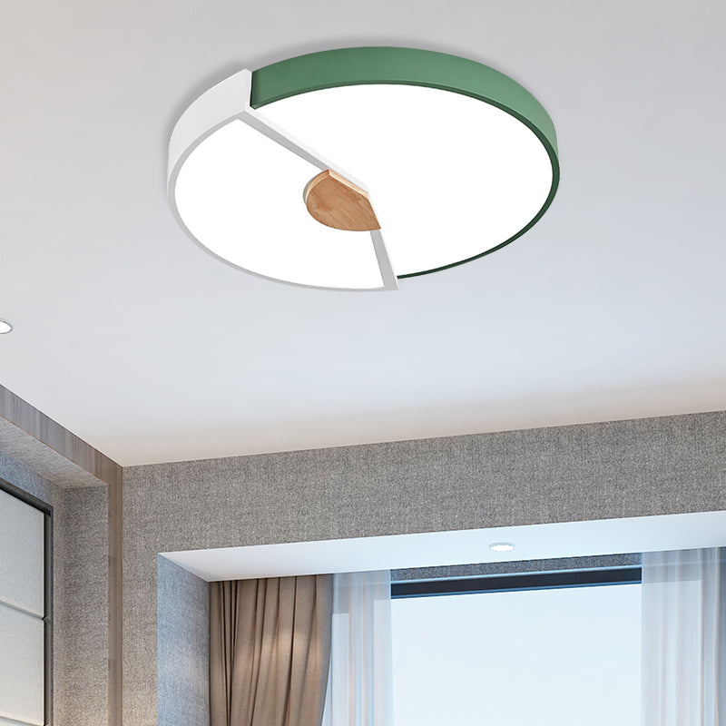 Metallic Splicing Round Flush Light Modern Integrated LED Black/Pink/Yellow Ceiling Mounted Lamp, 12"/16"/19.5" Wide Green 19.5" Clearhalo 'Ceiling Lights' 'Close To Ceiling Lights' 'Close to ceiling' 'Flush mount' Lighting' 369638