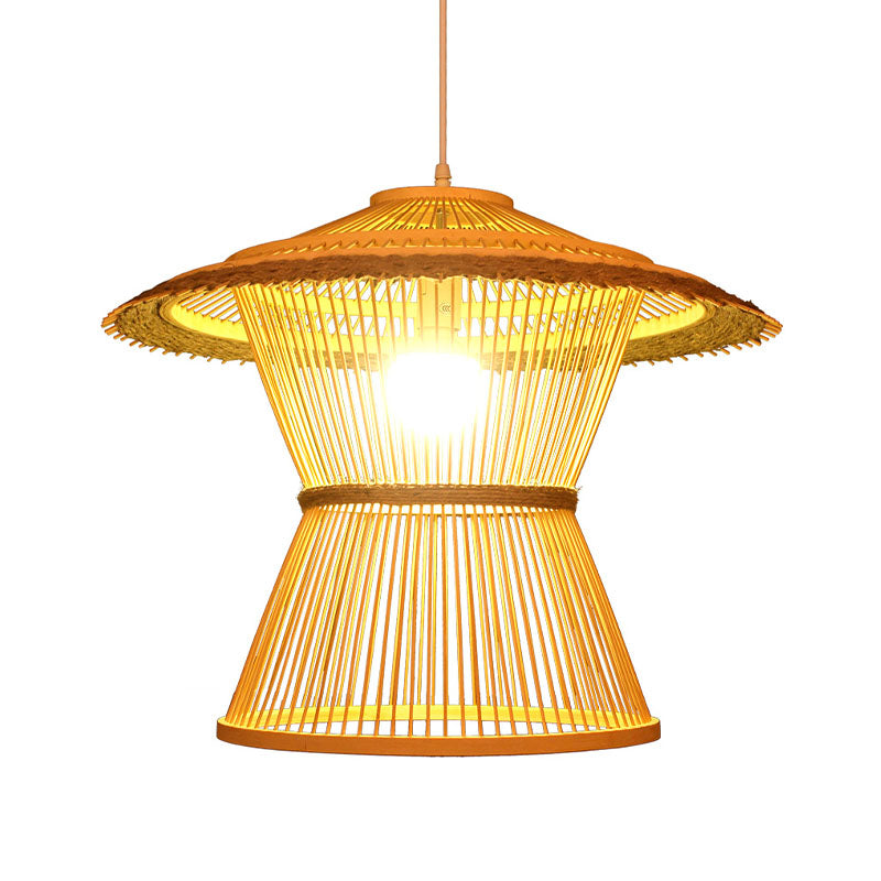 Wide Flare Pendant Lighting Chinese Bamboo 1 Bulb Ceiling Suspension Lamp in Beige Clearhalo 'Ceiling Lights' 'Pendant Lights' 'Pendants' Lighting' 369784