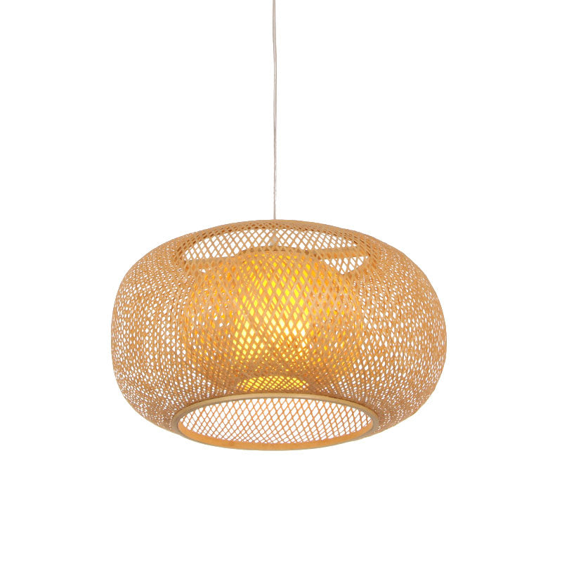 Flaxen Handcrafted Hanging Lamp Asia 1 Head Bamboo Ceiling Pendant Light for Restaurant Clearhalo 'Ceiling Lights' 'Pendant Lights' 'Pendants' Lighting' 369799