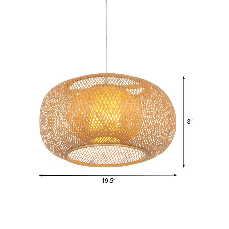 Flaxen Handcrafted Hanging Lamp Asia 1 Head Bamboo Ceiling Pendant Light for Restaurant Clearhalo 'Ceiling Lights' 'Pendant Lights' 'Pendants' Lighting' 369800