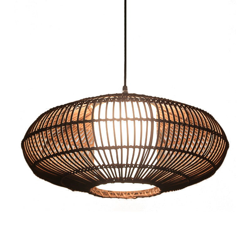 Lantern Pendant Lamp Asia Bamboo 1 Bulb Coffee Ceiling Hanging Light with Inner Tube White Acrylic Shade Clearhalo 'Ceiling Lights' 'Pendant Lights' 'Pendants' Lighting' 369803