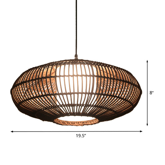 Lantern Pendant Lamp Asia Bamboo 1 Bulb Coffee Ceiling Hanging Light with Inner Tube White Acrylic Shade Clearhalo 'Ceiling Lights' 'Pendant Lights' 'Pendants' Lighting' 369805