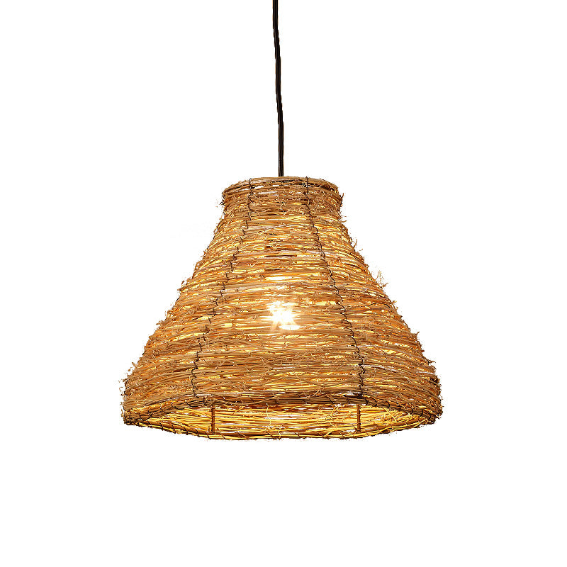 Bamboo Bell Hanging Light Chinese 1 Head Flaxen Pendant Lighting Fixture for Dining Room Clearhalo 'Ceiling Lights' 'Pendant Lights' 'Pendants' Lighting' 369818