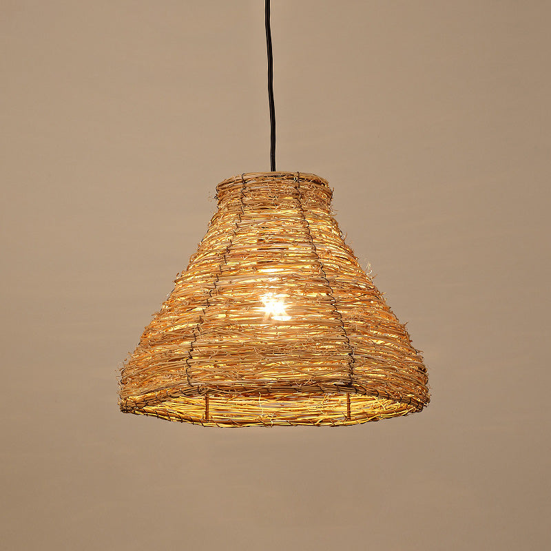 Bamboo Bell Hanging Light Chinese 1 Head Flaxen Pendant Lighting Fixture for Dining Room Clearhalo 'Ceiling Lights' 'Pendant Lights' 'Pendants' Lighting' 369819