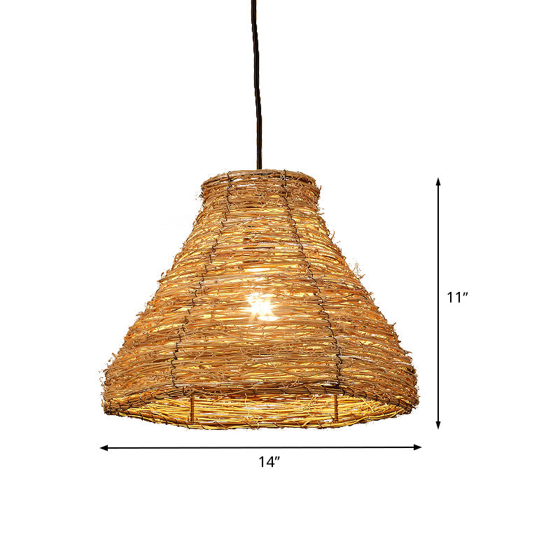 Bamboo Bell Hanging Light Chinese 1 Head Flaxen Pendant Lighting Fixture for Dining Room Clearhalo 'Ceiling Lights' 'Pendant Lights' 'Pendants' Lighting' 369820