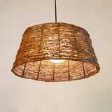 Flare Pendant Light Asian Rattan 1 Head Brown Ceiling Suspension Lamp with Orb Milk Glass Shade Clearhalo 'Ceiling Lights' 'Pendant Lights' 'Pendants' Lighting' 369824