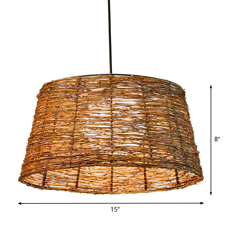 Flare Pendant Light Asian Rattan 1 Head Brown Ceiling Suspension Lamp with Orb Milk Glass Shade Clearhalo 'Ceiling Lights' 'Pendant Lights' 'Pendants' Lighting' 369825