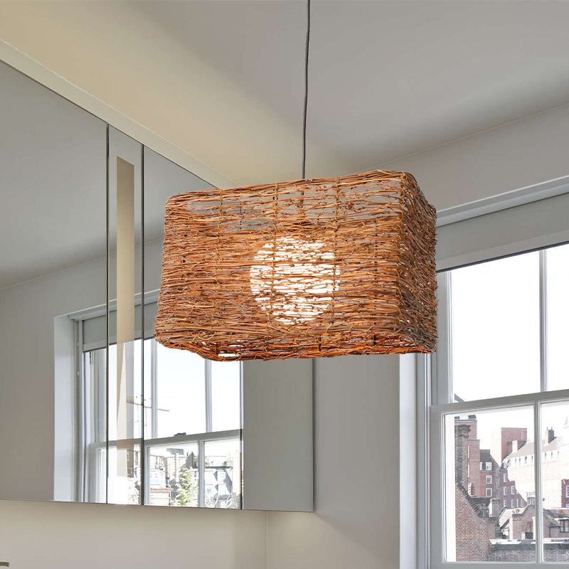 Chinese 1 Bulb Hanging Lamp Brown Rectangle Pendant Lighting Fixture with Rattan Shade Clearhalo 'Ceiling Lights' 'Pendant Lights' 'Pendants' Lighting' 369833