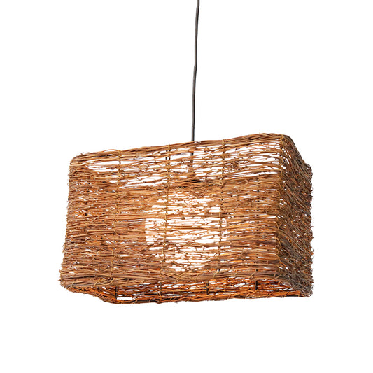 Chinese 1 Bulb Hanging Lamp Brown Rectangle Pendant Lighting Fixture with Rattan Shade Clearhalo 'Ceiling Lights' 'Pendant Lights' 'Pendants' Lighting' 369834