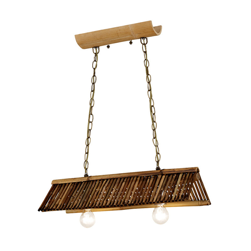 Triangular Island Light Chinese Bamboo 2 Heads Brown Pendant Lighting Fixture for Tearoom Clearhalo 'Ceiling Lights' 'Island Lights' Lighting' 369854