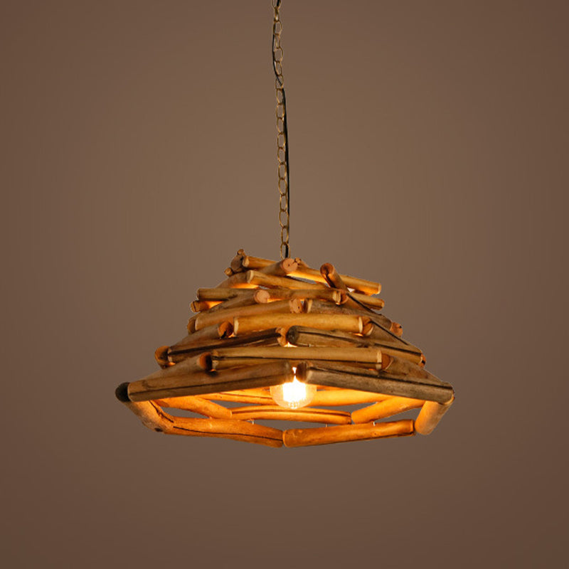 Japanese 1 Head Down Lighting Brown Flared Hanging Pendant Light with Wood Shade Clearhalo 'Ceiling Lights' 'Pendant Lights' 'Pendants' Lighting' 369859