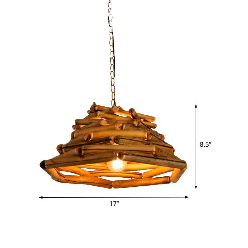 Japanese 1 Head Down Lighting Brown Flared Hanging Pendant Light with Wood Shade Clearhalo 'Ceiling Lights' 'Pendant Lights' 'Pendants' Lighting' 369860